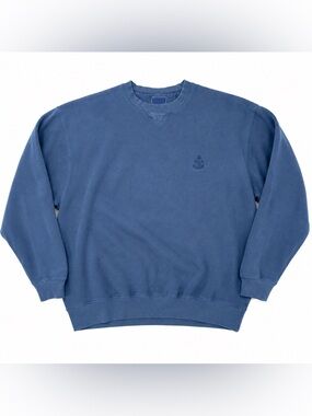 VTG Faconnable Men’s Large Blue 100% Cotton Crewneck Sweatshirt Embroidered Logo